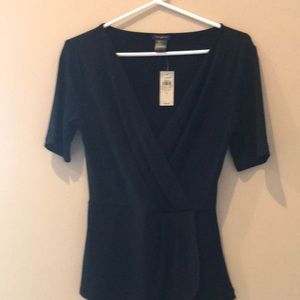 Ann Taylor black V-neck short sleeve blouse